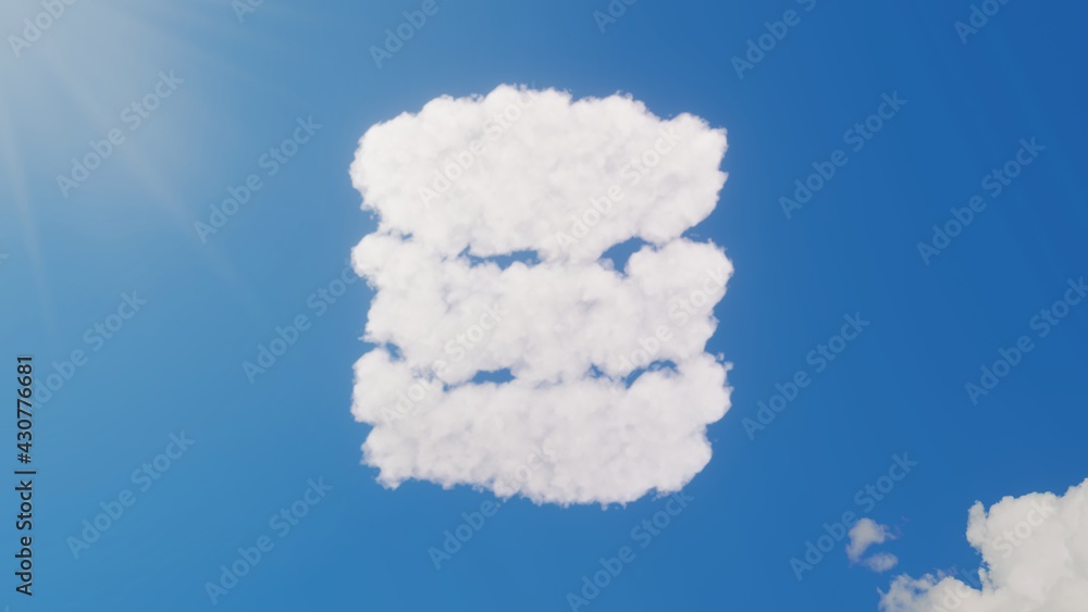 Poster 3d rendering of white clouds in shape of symbol of database on blue sky with sun