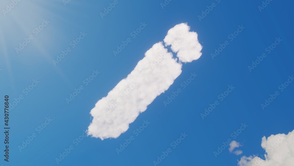 Aufkleber 3d rendering of white clouds in shape of symbol of create new pencil button on blue sky with sun