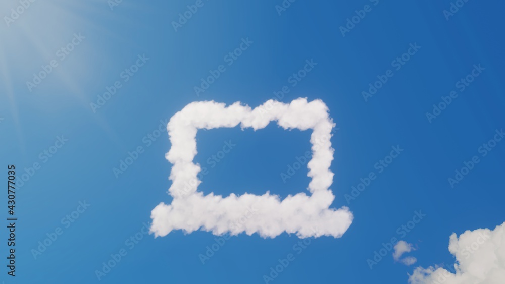Aufkleber 3d rendering of white clouds in shape of symbol of computer on blue sky with sun