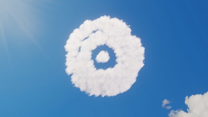 3d rendering of white clouds in shape of symbol of compact disc on blue sky with sun