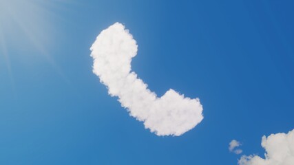 3d rendering of white clouds in shape of symbol of communication phone on blue sky with sun