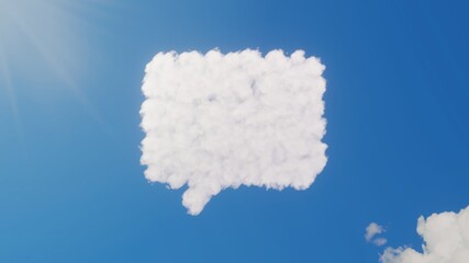 3d rendering of white clouds in shape of symbol of rounded chat bubble on blue sky with sun