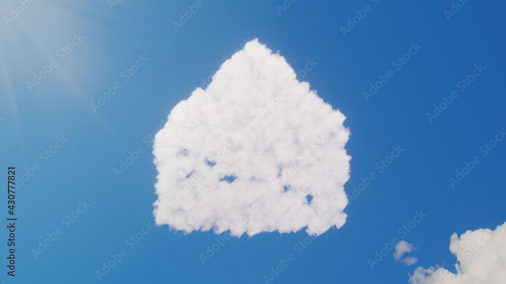 Poster 3d rendering of white clouds in shape of symbol of paper open envelope on blue sky with sun