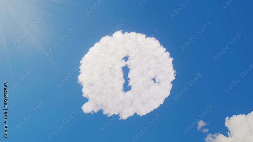 Poster 3d rendering of white clouds in shape of symbol of rounded chat bubbles on blue sky with sun