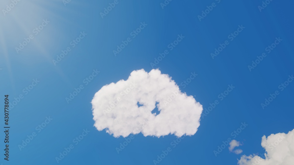 Poster 3d rendering of white clouds in shape of symbol of cloud transfer data on blue sky with sun