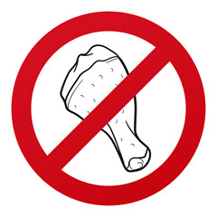 No Chicken Symbol Isolated on White Background. Poultry Animal Food Vector Illustration Prohibition Stop Sign.