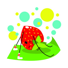 Strawberry does yoga, the fruit in various poses of sport, healthy living.