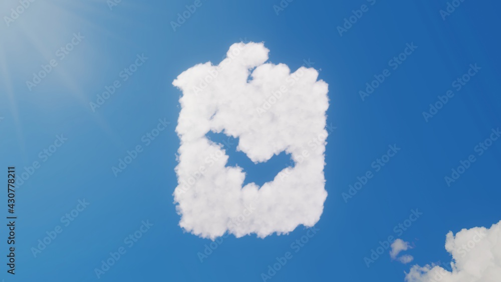 Poster 3d rendering of white clouds in shape of symbol of clipboard check on blue sky with sun