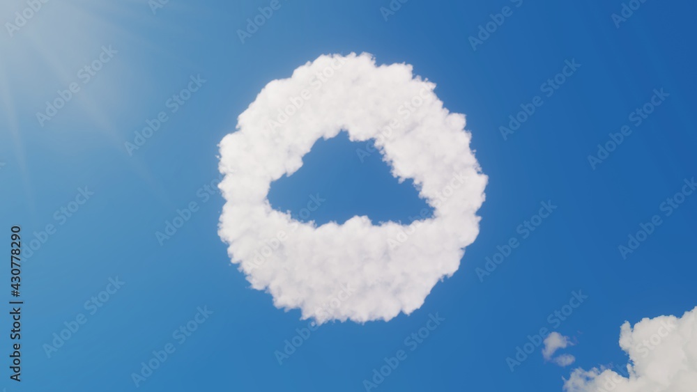 Poster 3d rendering of white clouds in shape of symbol of circle with cloud on blue sky with sun