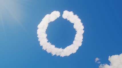 3d rendering of white clouds in shape of symbol of circle notch on blue sky with sun