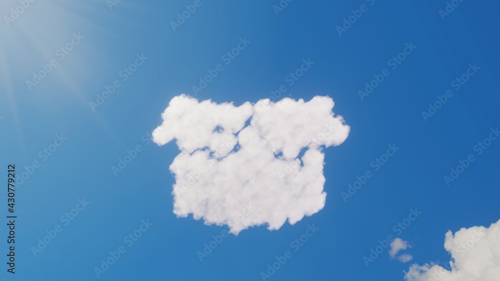 Poster 3d rendering of white clouds in shape of symbol of box open on blue sky with sun