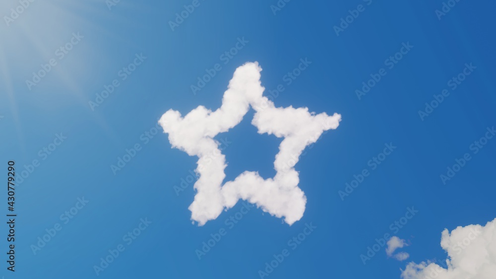 Poster 3d rendering of white clouds in shape of symbol of bookmark button on blue sky with sun