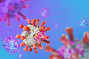 Fototapeta na wymiar Concept of fight against COVID 19 virus. Coronavirus outbreak and coronaviruses influenza background with disease cell as a 3D render