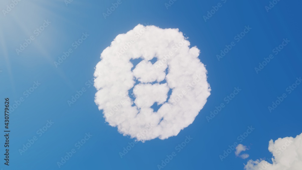 Aufkleber 3d rendering of white clouds in shape of symbol of bitcoin coin on blue sky with sun