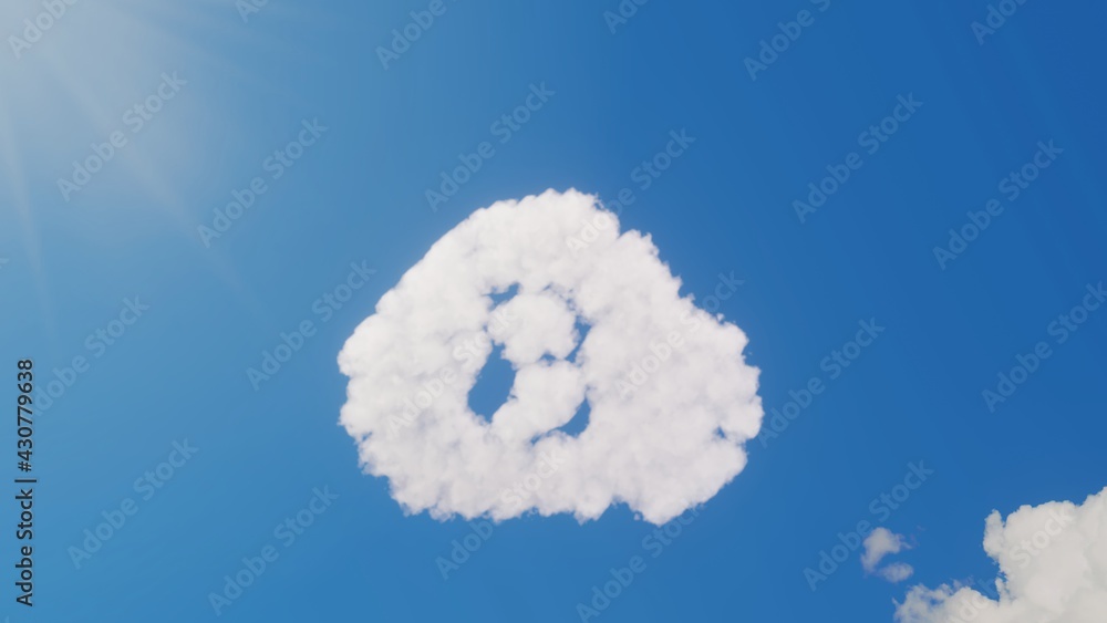Poster 3d rendering of white clouds in shape of symbol of bitcoin on blue sky with sun