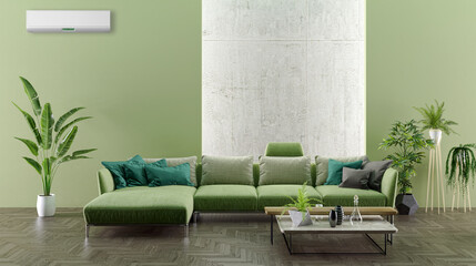 large luxury modern bright interiors with air conditioning illustration 3D rendering