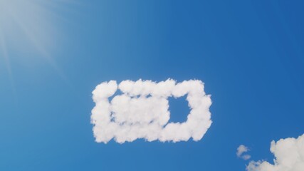 3d rendering of white clouds in shape of horizontal symbol of battery three quarters on blue sky with sun