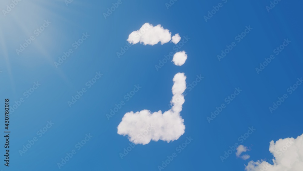 Poster 3d rendering of white clouds in shape of vertical symbol of one third charged battery on blue sky wi