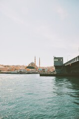 Fototapeta na wymiar Marmara sea embankment with bridge on the right (Istanbul, Turkey)