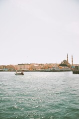 Naklejka premium Panoramic coastline view with ship sailing in Marmara sea (Istanbul, Turkey)