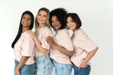 Multicultural diversity and friendship. Group of different ethnicity happy women.