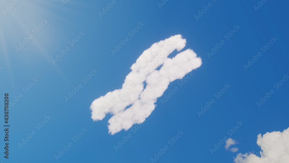 Poster 3d rendering of white clouds in shape of symbol of bacon on blue sky with sun