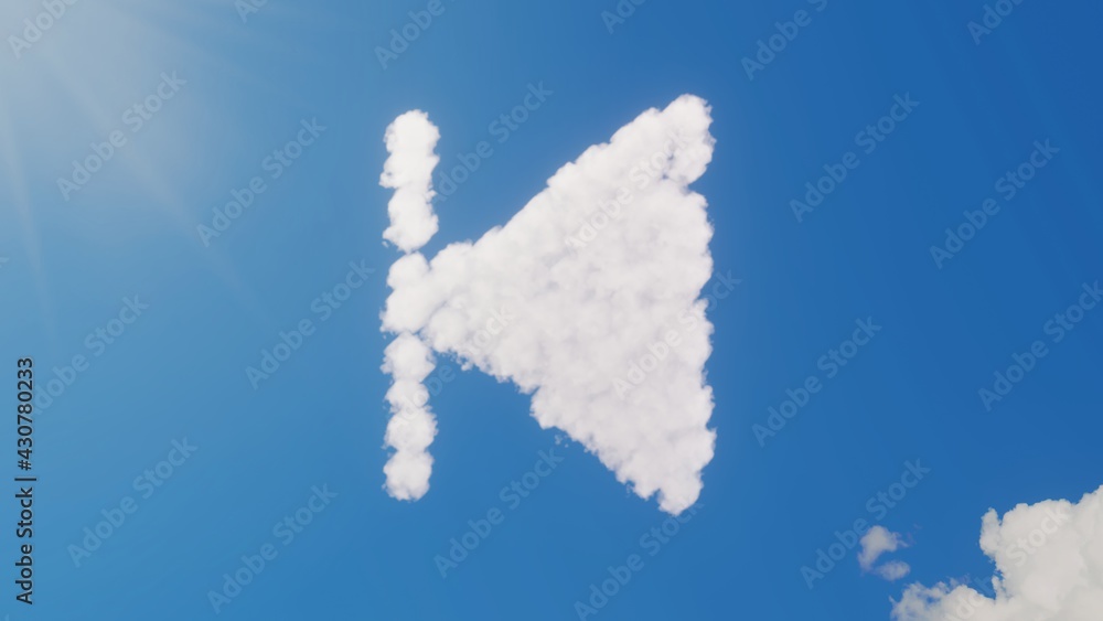 Poster 3d rendering of white clouds in shape of symbol of stop back left on blue sky with sun