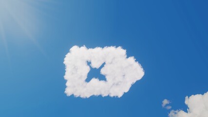 3d rendering of white clouds in shape of symbol of backspace on blue sky with sun