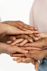 Different ethnicity female hands. Multicultural diversity and friendship.