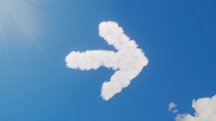 3d rendering of white clouds in shape of symbol of arrow right on blue sky with sun
