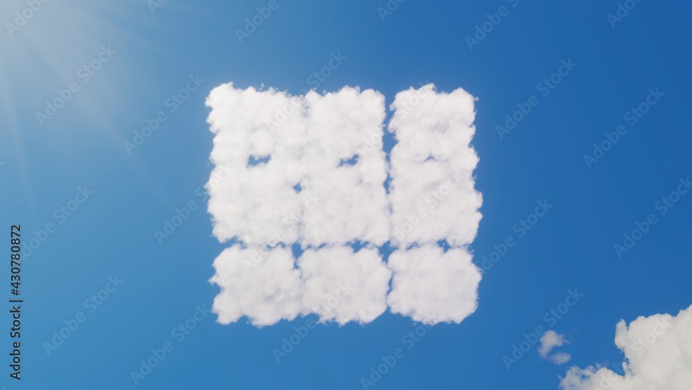 Poster 3d rendering of white clouds in shape of symbol of archive on blue sky with sun