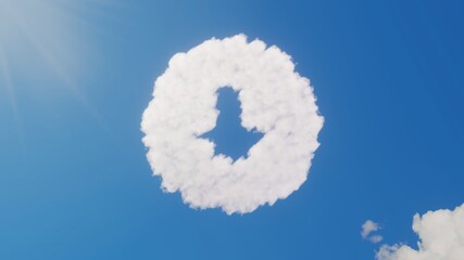 3d rendering of white clouds in shape of symbol of down arrow in circle on blue sky with sun