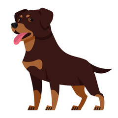 Standing Rottweiler side view. Beautiful pet in cartoon style.
