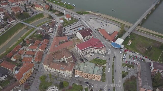 Aerial shot of city landscape of Brcko district in Bosnia and Herzegovina