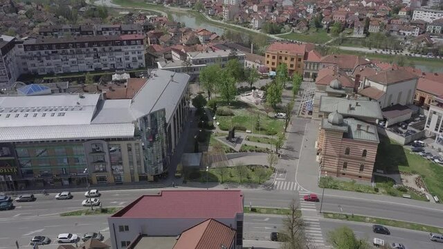 Aerial shot of city landscape of Brcko district in Bosnia and Herzegovina