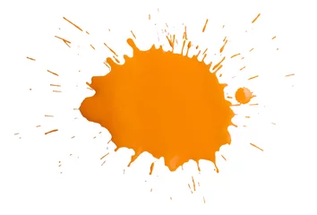 Gordijnen Orange paint splashes on white background, top view © New Africa