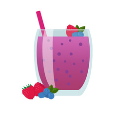 Fruit smoothie with  strawberry, blueberry, raspberry. Vector illustration