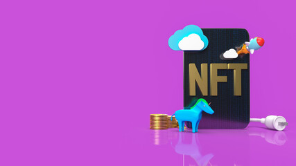 The nft or Non Fungible Token for art and technology concept 3d rendering