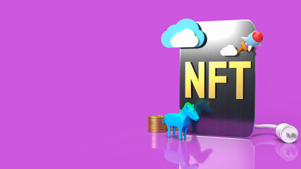 The nft or Non Fungible Token for art and technology concept 3d rendering
