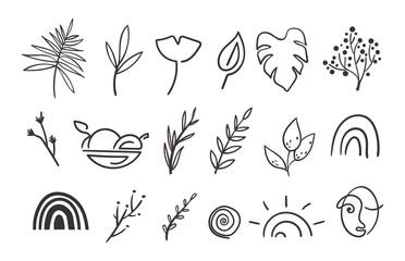 Boho abstract geometric shapes isolated cliparts on white