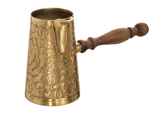 brass turkish coffee maker on white background