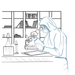 The doctor conducts research and tests in the laboratory. Digital illustration.