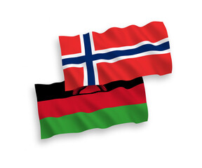 Flags of Norway and Malawi on a white background