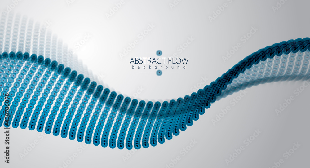 Poster array of particles flowing, dynamic sound wave. 3d vector illustration. mesh of blurred dots, beauti