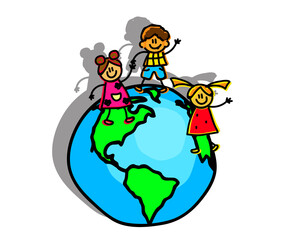 Obraz na płótnie Canvas Various children on planet Earth. Cartoon. Vector illustration.