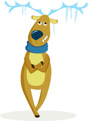 frozen deer in a blue scarf 