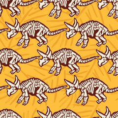 Obraz na płótnie Canvas Triceratops Skeletons Vector Seamless Pattern