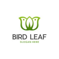 Nature Two Bird Leaf Logo Design