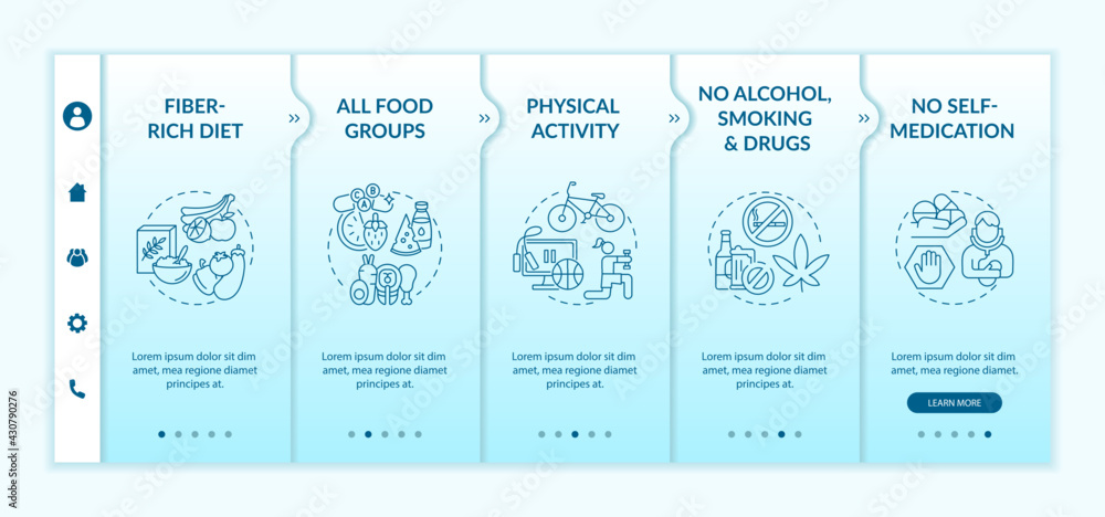 Poster hepatic health requirements onboarding vector template. responsive mobile website with icons. web pa