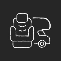 RV furniture chalk white icon on black background. Seating for trailer. Chair for van. Roadtrip gear. Nomadic lifestyle. Camping trip necessities for traveler. Isolated vector chalkboard illustration